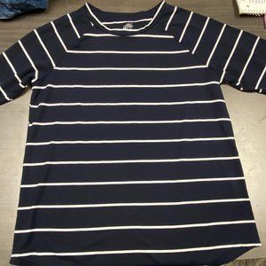 Navy/White striped 3/4 sleeve top NWOT